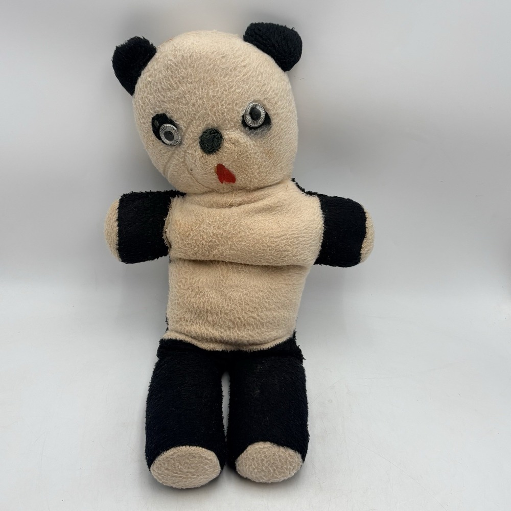 VTG 1950s Panda Bear Plush Stuffed Animal 24" Large Plastic Eyes Toy